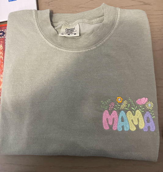 Floral MAMA Embroidered Long Sleeve Shirt