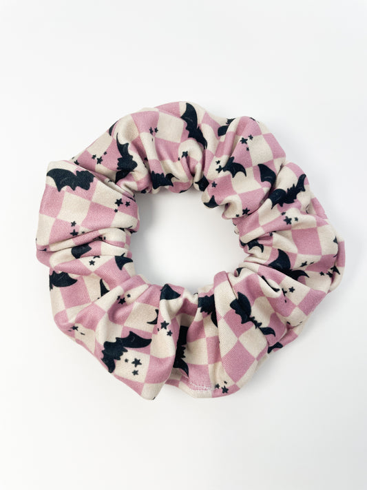 Purple Checkered Bats Scrunchie