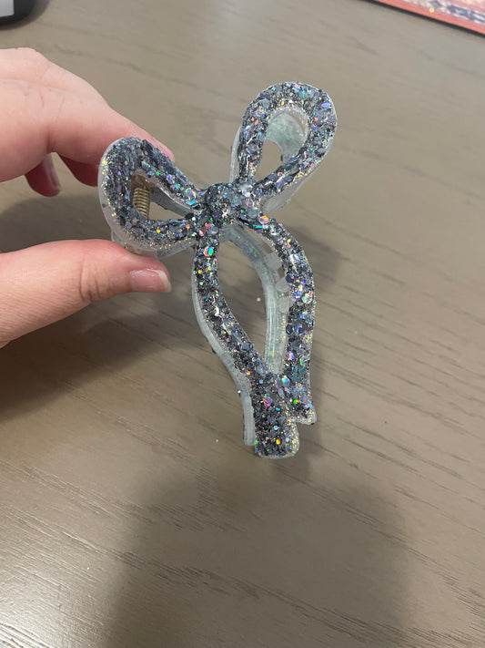 Goose Glitter Bow Claw Clip