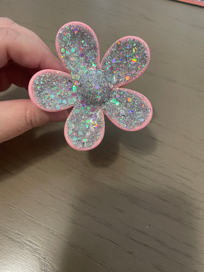 Pink Dolly Glitter Flower Claw Clip