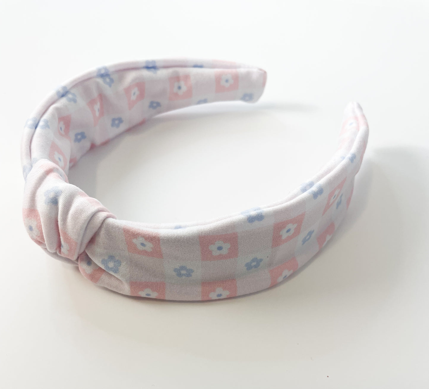 Pink Flower Gingham Hard Headband