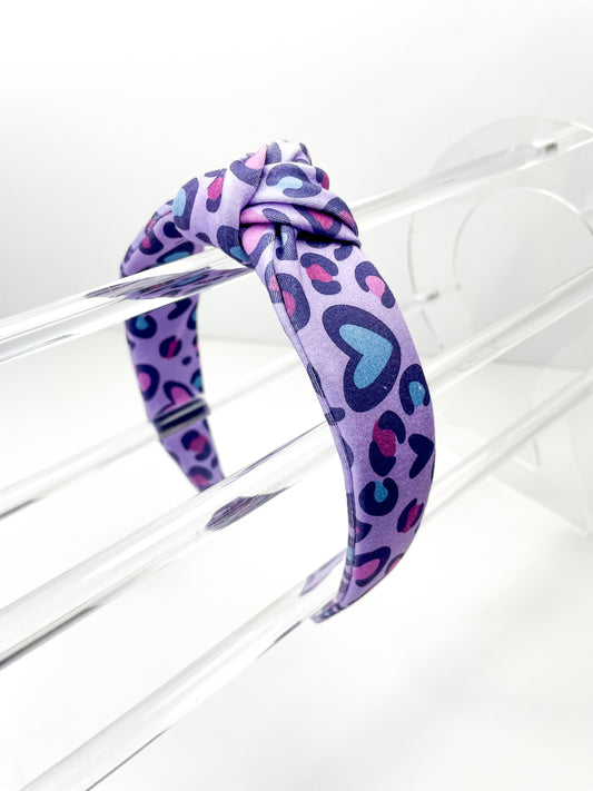 Purple Leopard Hearts Hard Headband