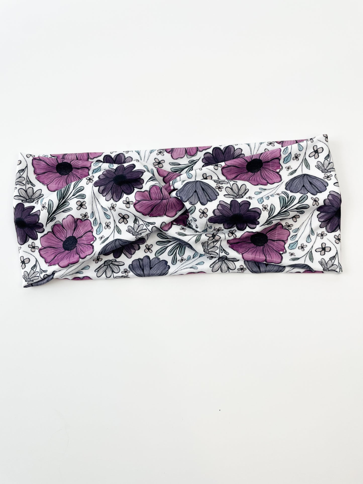 Purple Flowers Twisted Headband