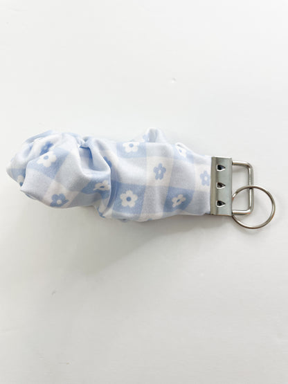 Blue Flower Gingham Wristlet