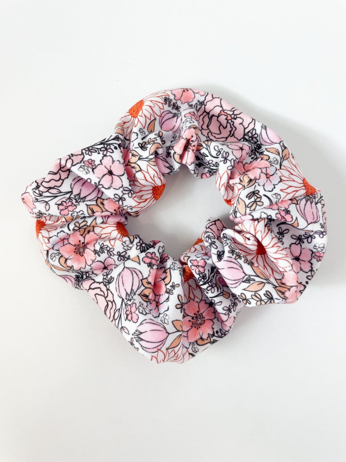 Pink Flowers Scrunchie