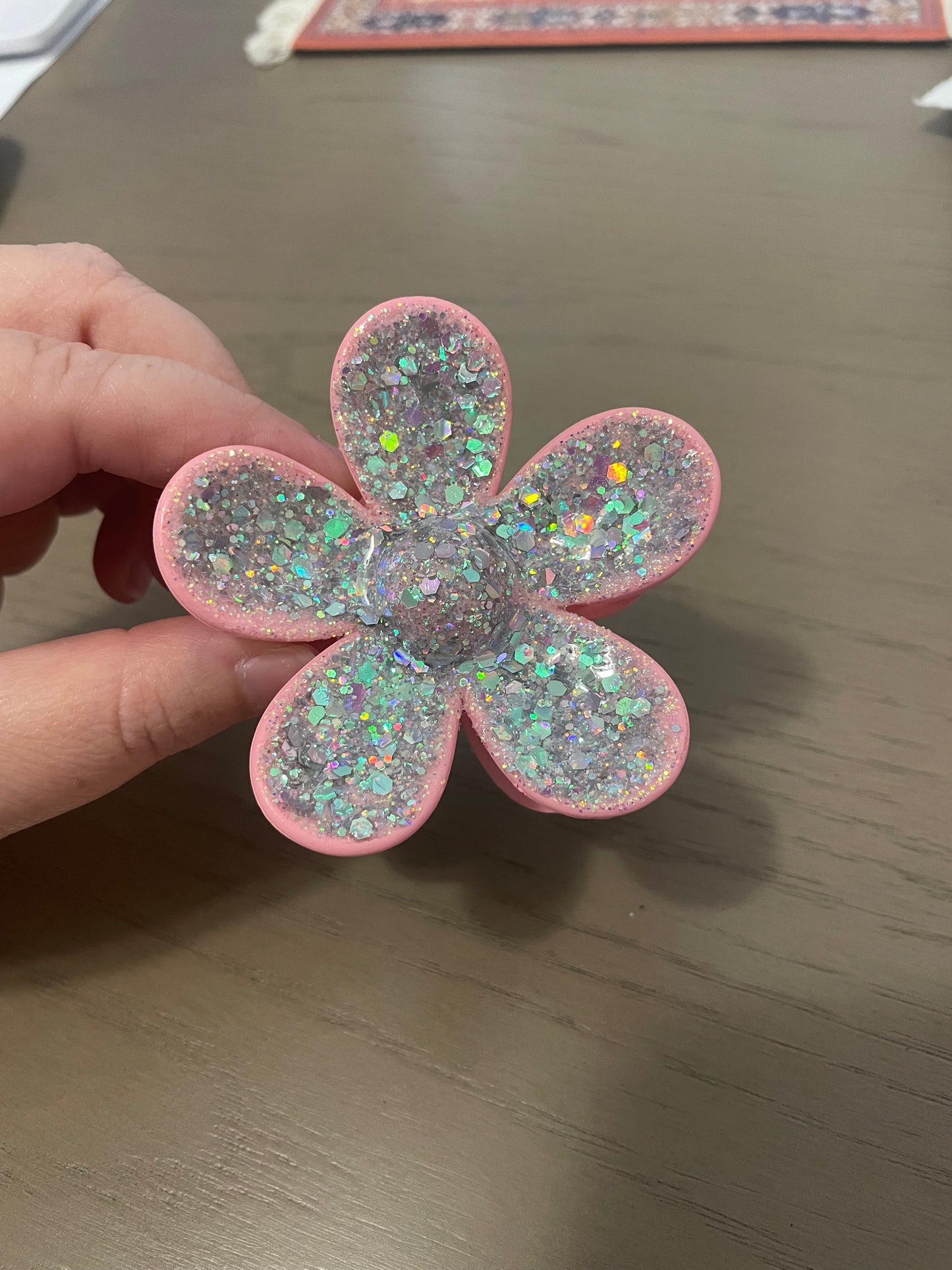 Pink Dolly Glitter Flower Claw Clip