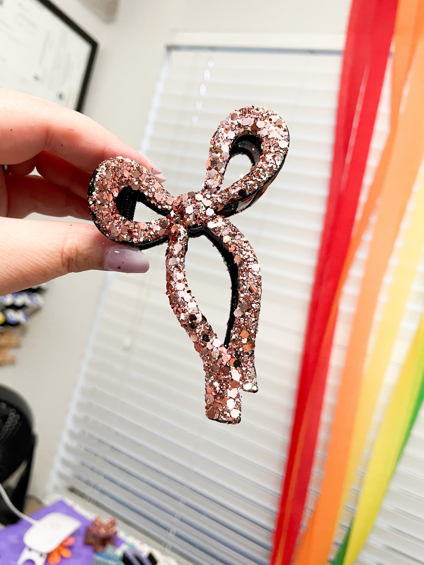 Rose Gold Glitter Bow Claw Clip