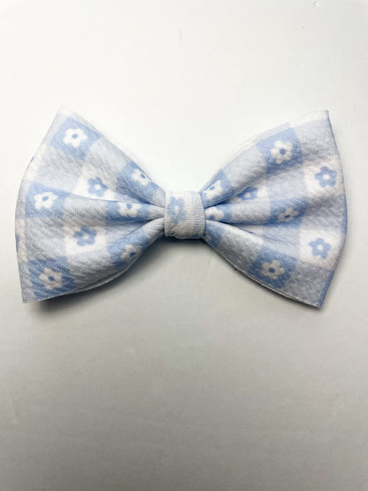 Blue Flower Plaid Bow