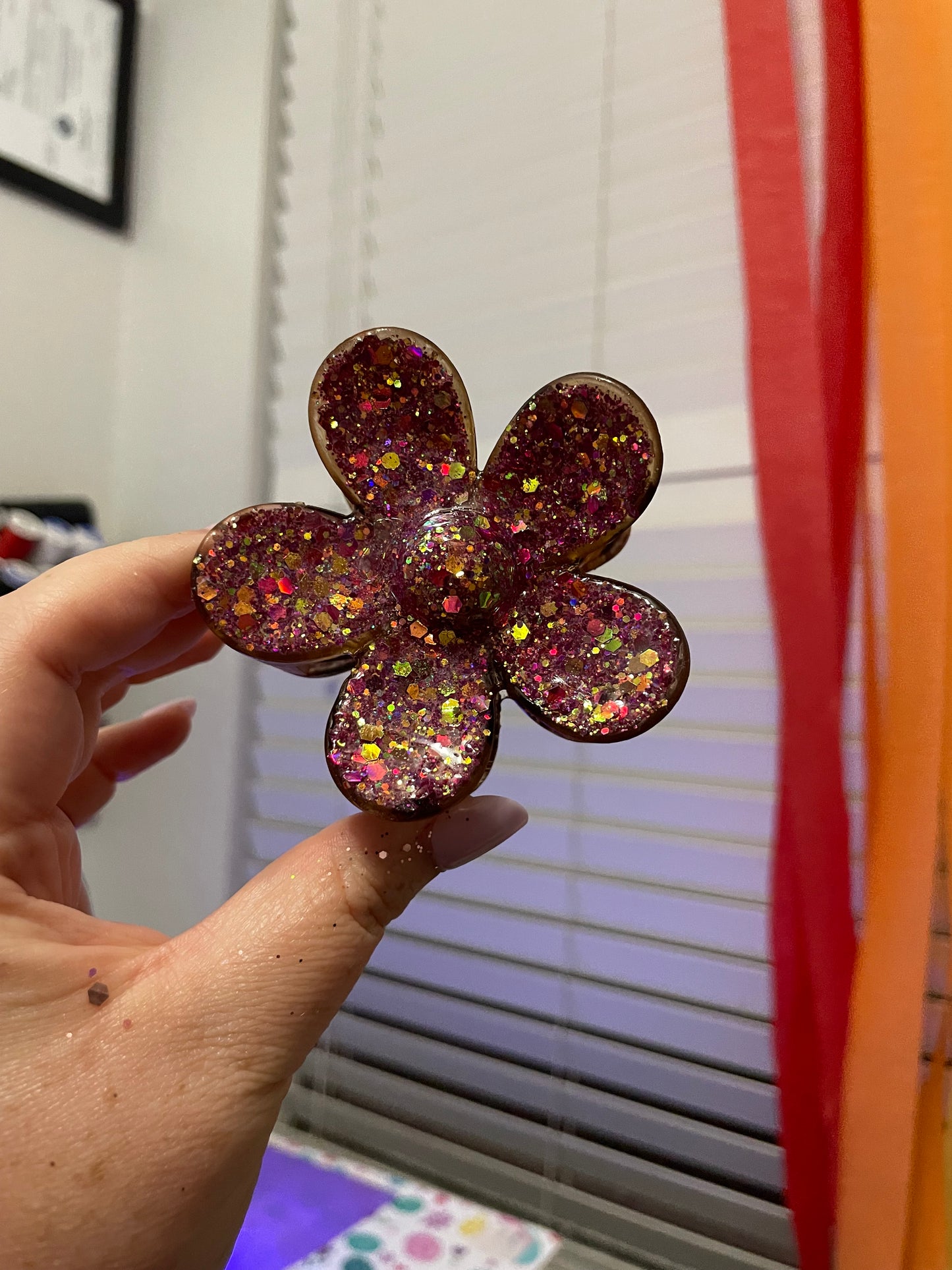 Brittney Glitter Flower Claw Clip