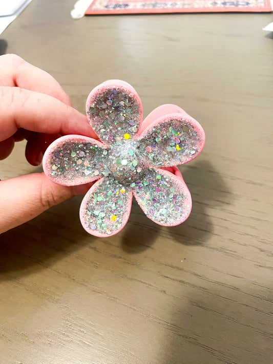 Pink Dolly Glitter Flower Claw Clip