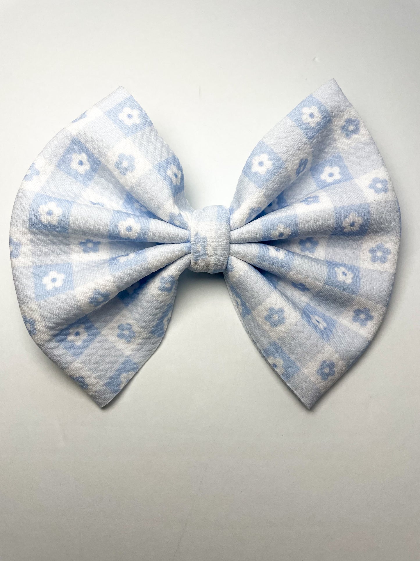 Blue Flower Plaid Bow