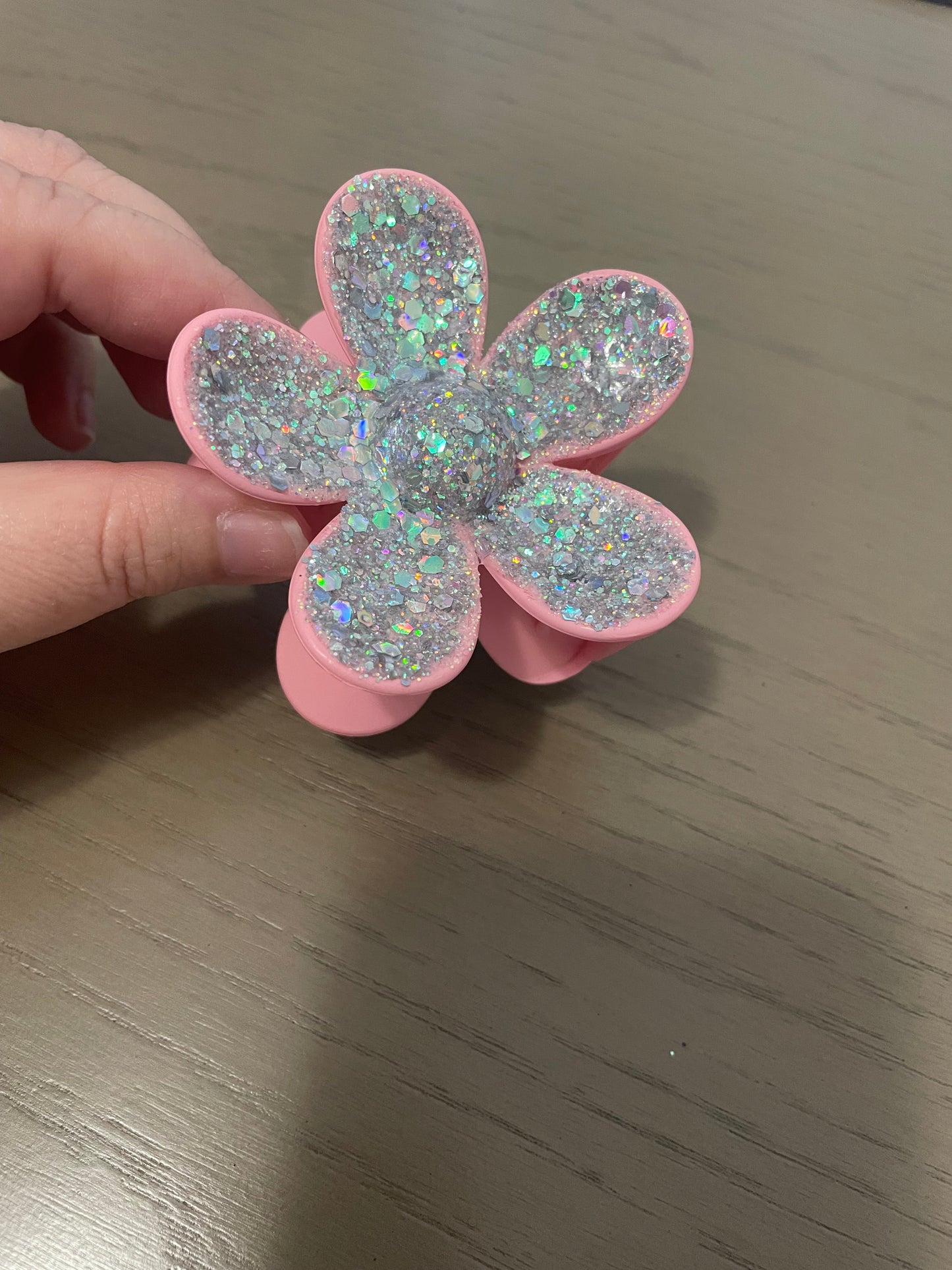 Pink Dolly Glitter Flower Claw Clip