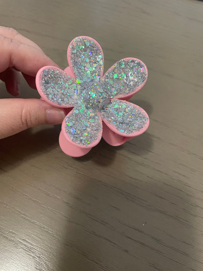 Pink Dolly Glitter Flower Claw Clip