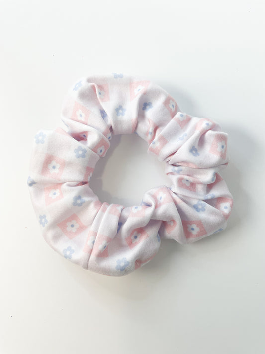 Pink Flower Gingham Scrunchie