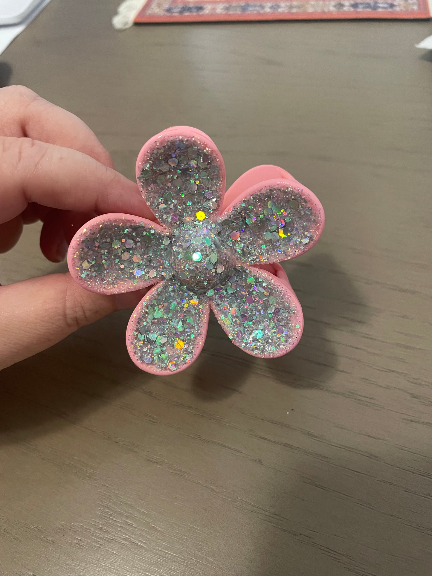 Pink Dolly Glitter Flower Claw Clip