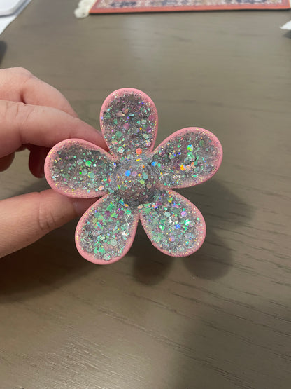 Pink Dolly Glitter Flower Claw Clip