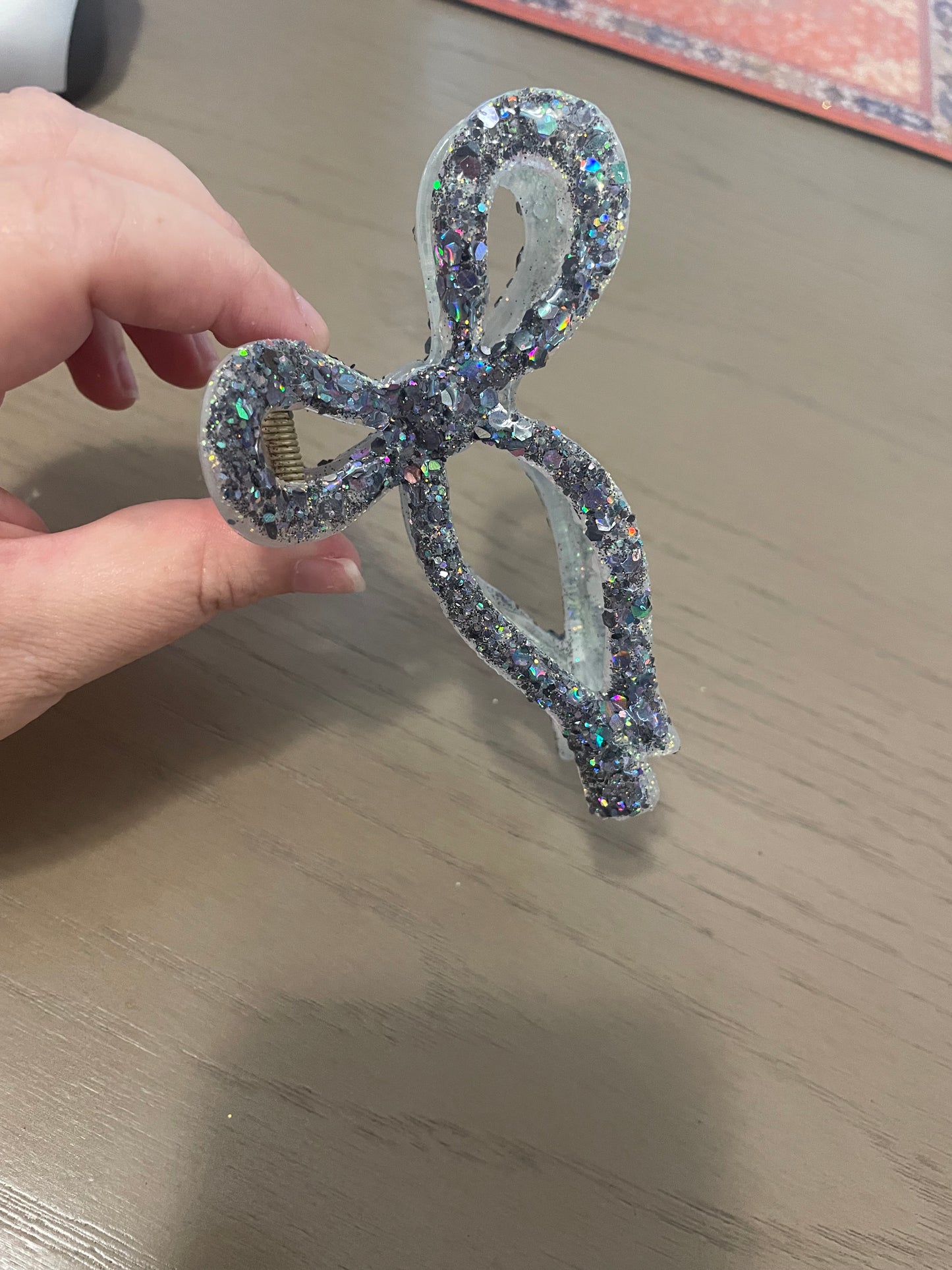 Goose Glitter Bow Claw Clip