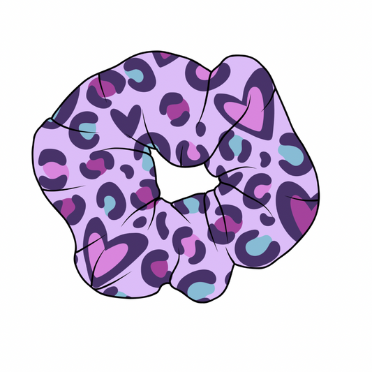 Purple Leopard Hearts Scrunchie