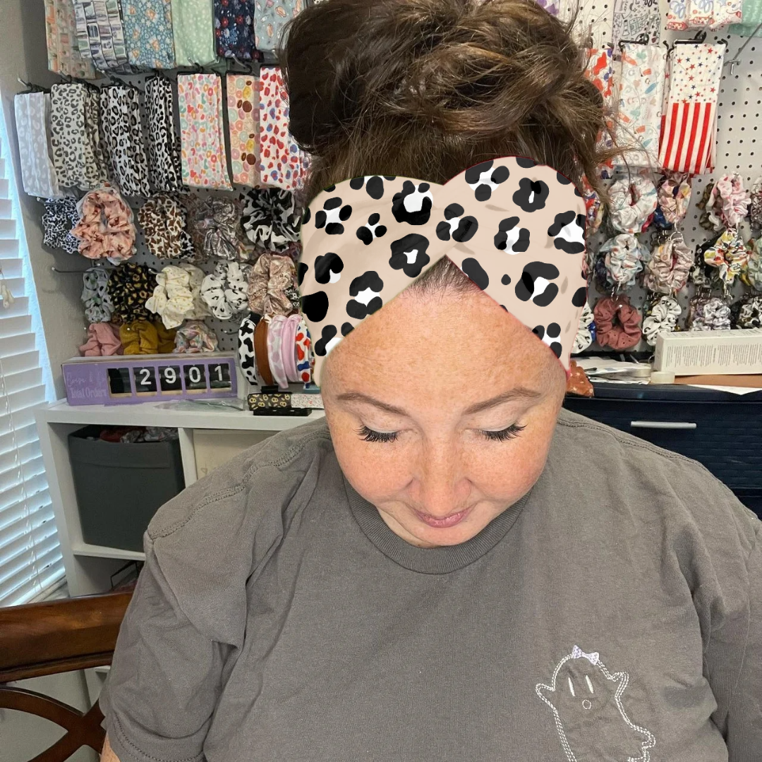 New Tan Leopard Twist Headband